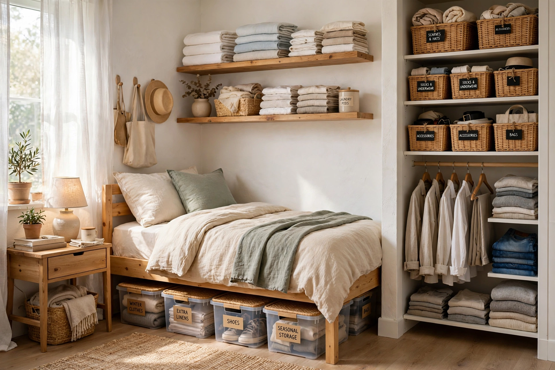 Bedroom with clever hidden storage ideas