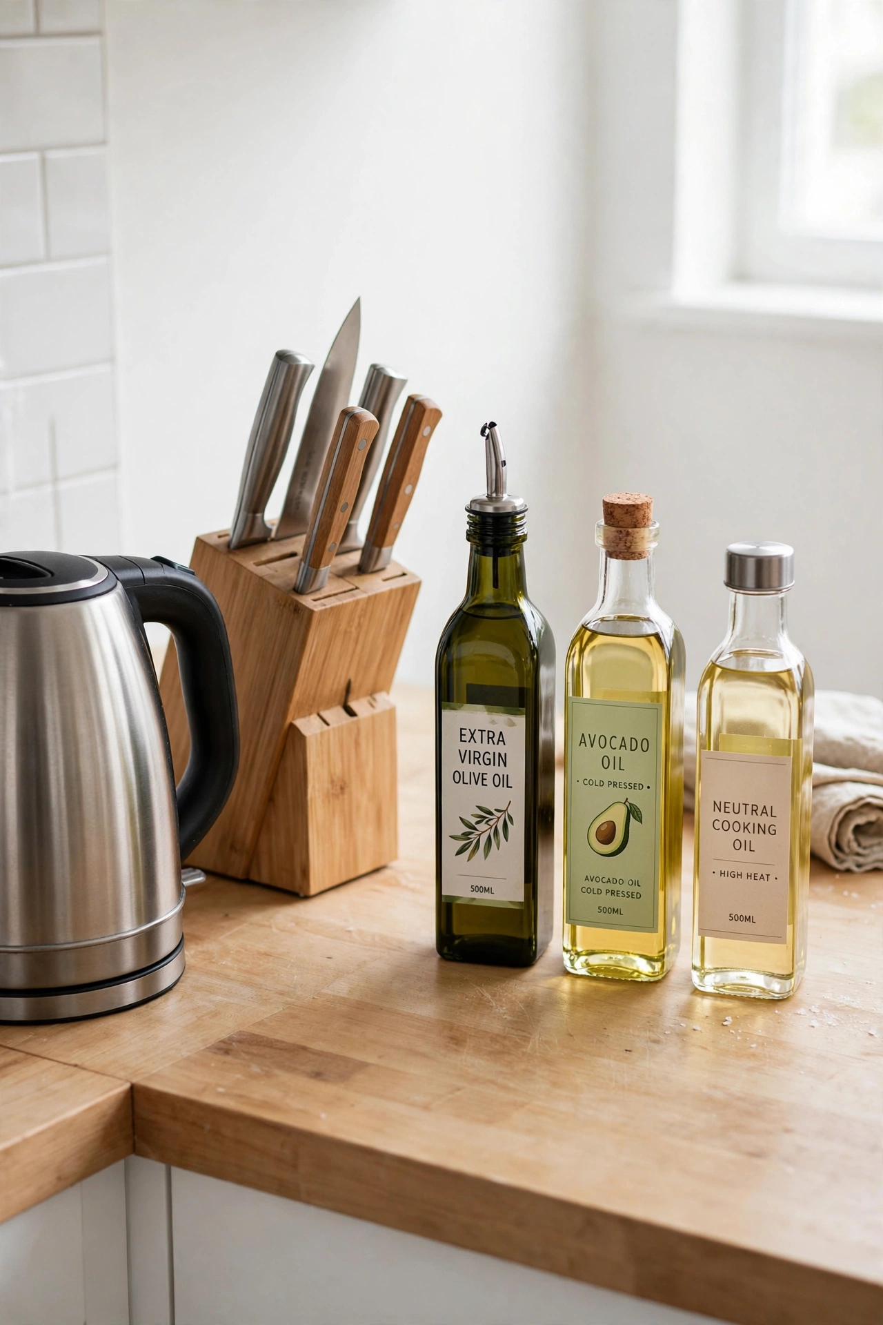 Kitchen counter with only daily essentials neatly arranged
