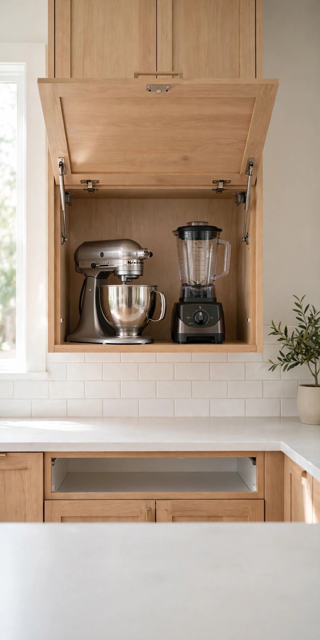 Kitchen appliance garage hiding small appliances