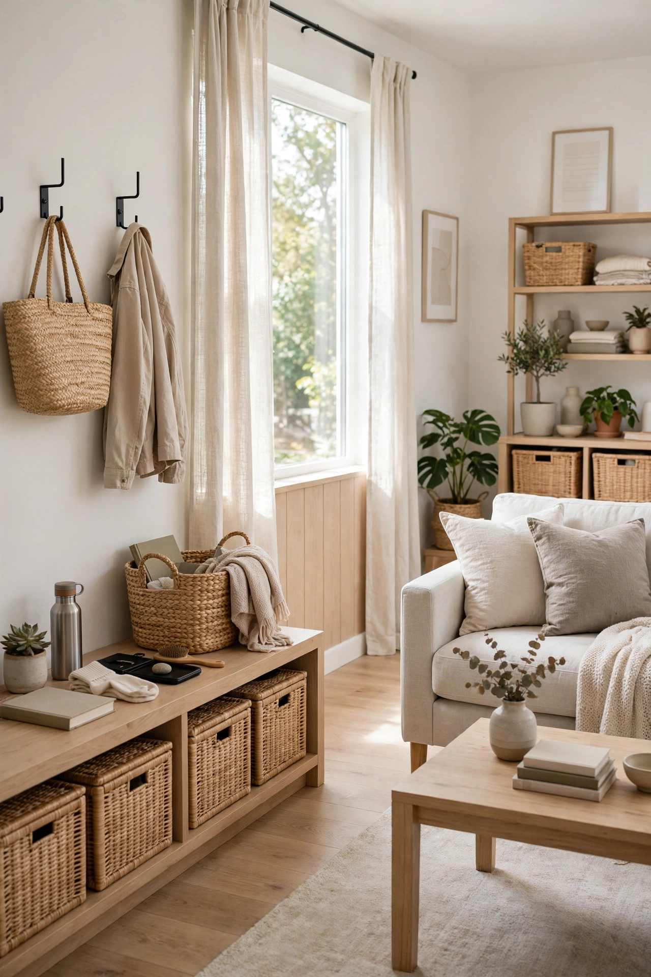 Bright tidy home interior after a whole-house organisation sweep