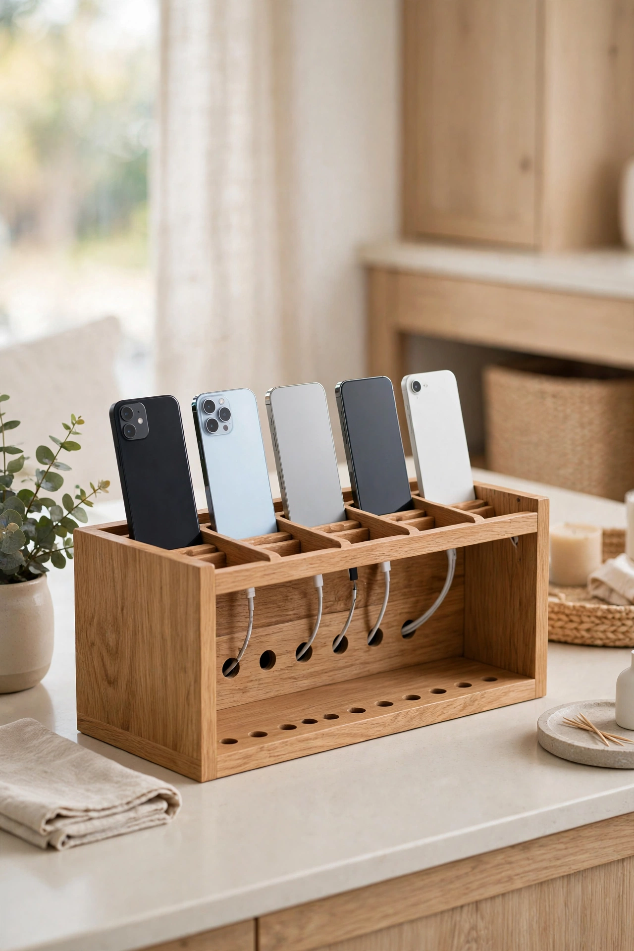Neat charging station with cables routed tidily