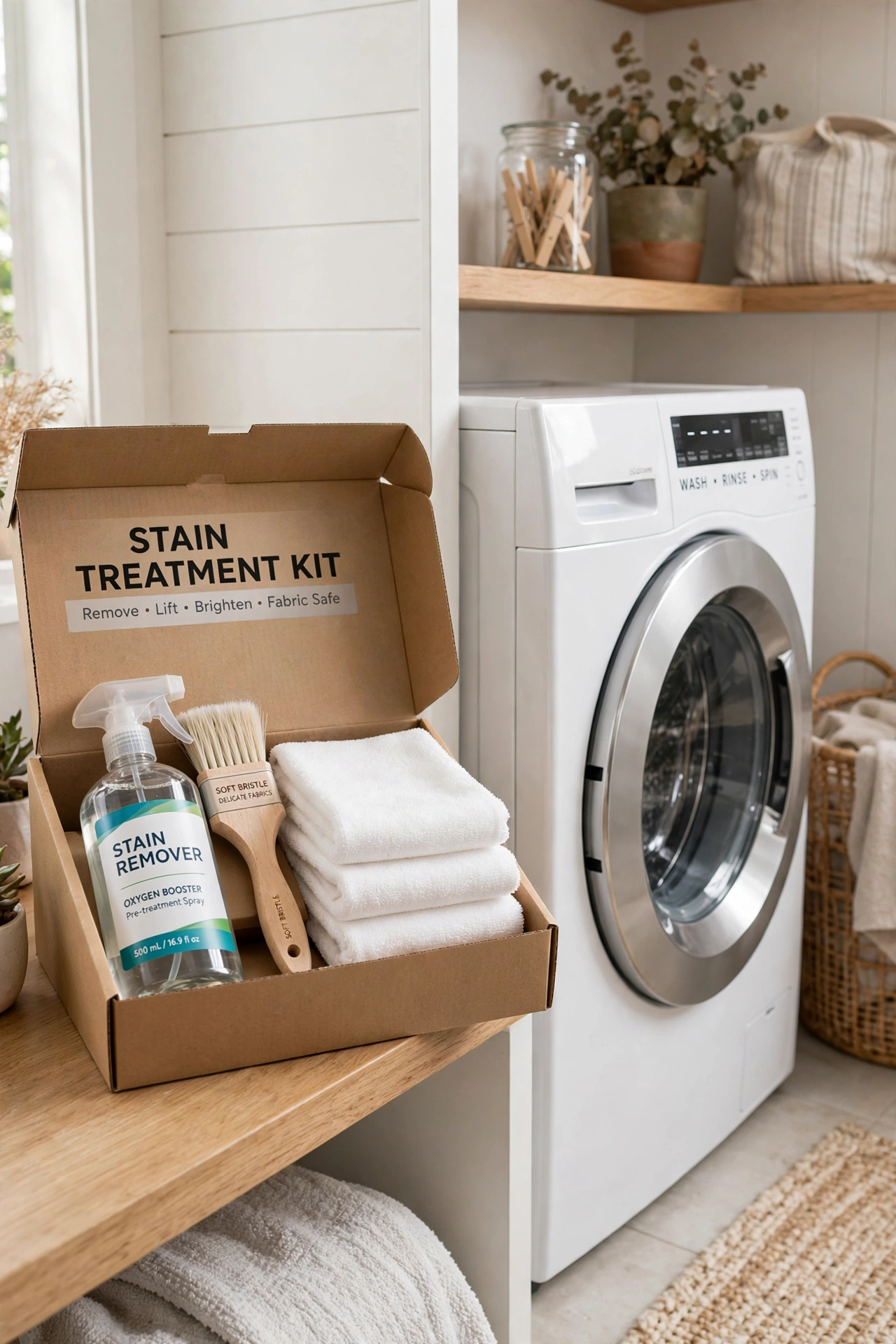 Stain treatment kit by a washing machine