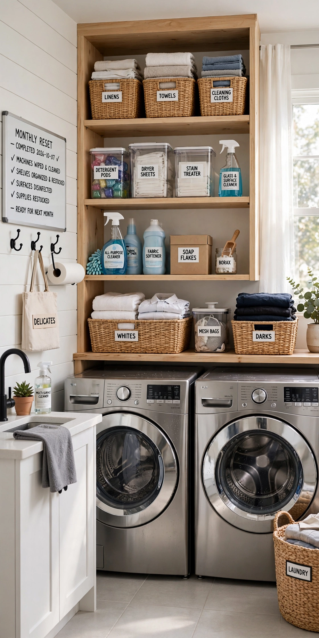 Tidy laundry room after a monthly reset