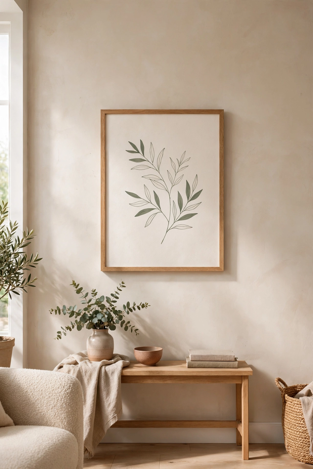 Small living room wall with one framed art piece at eye level