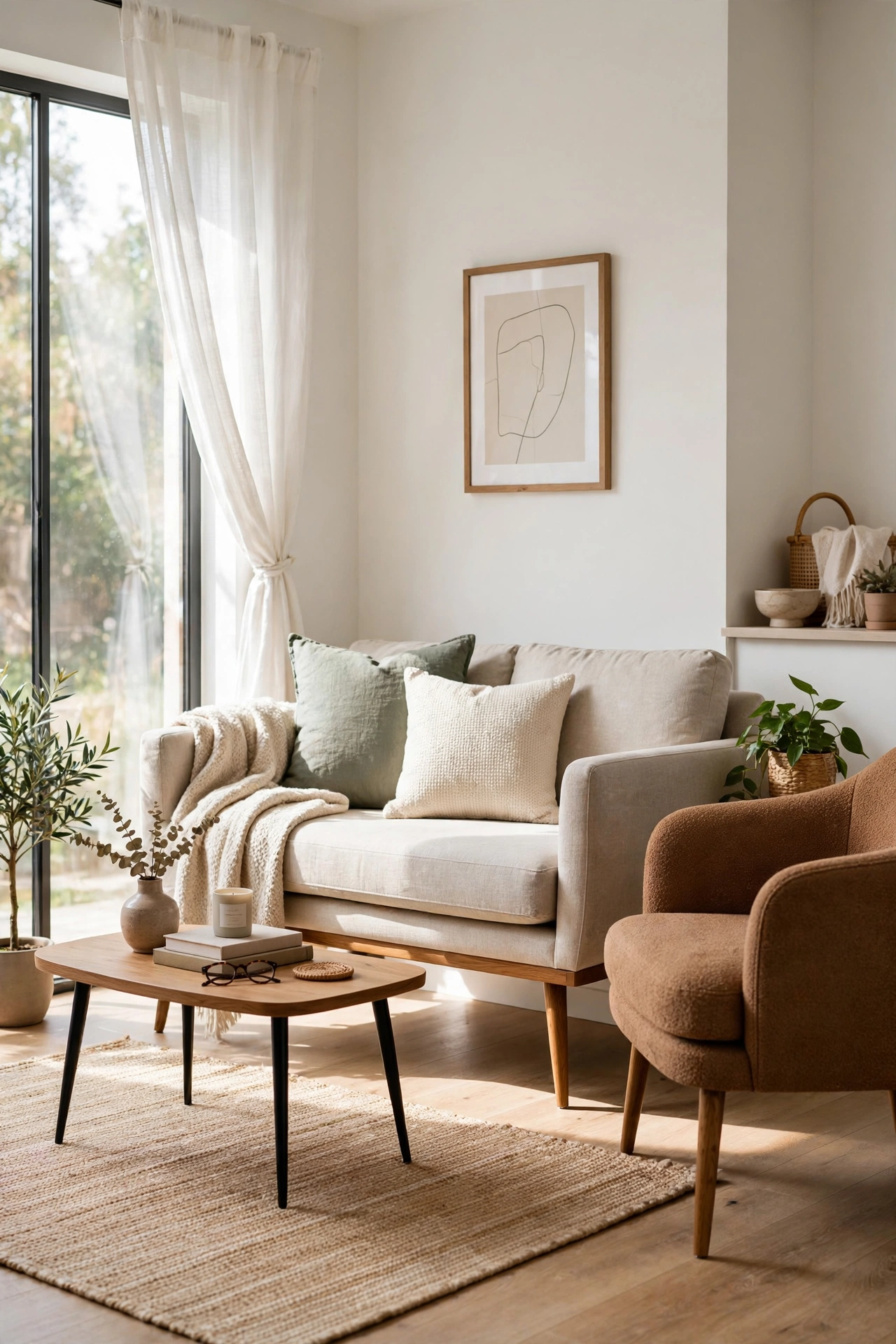 Small lounge with slim-legged sofa and coffee table