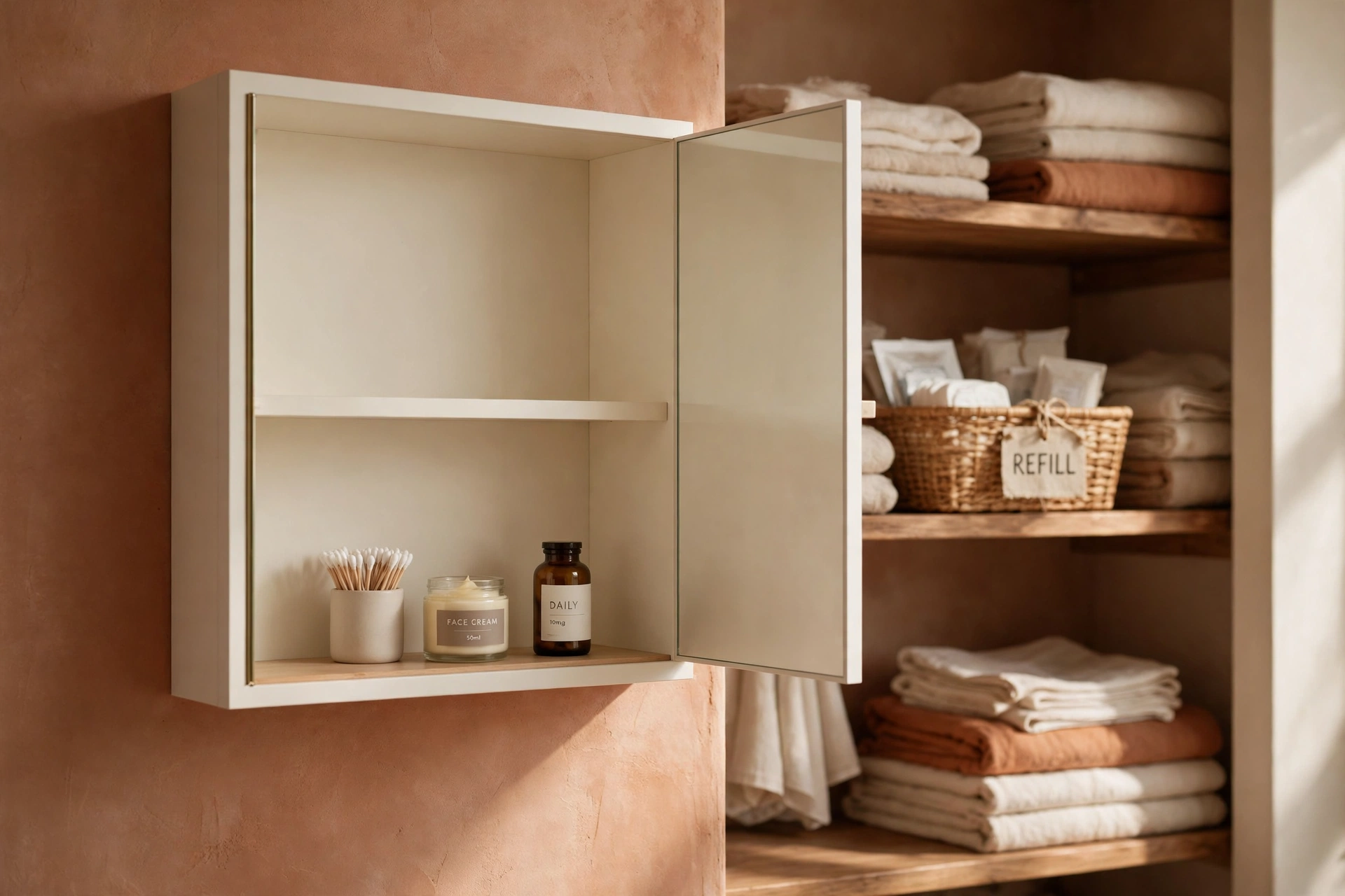 Minimal medicine cabinet with daily essentials only
