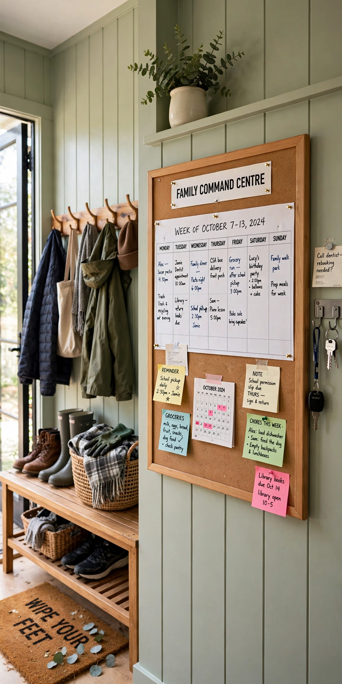 Family command centre noticeboard by the mudroom door
