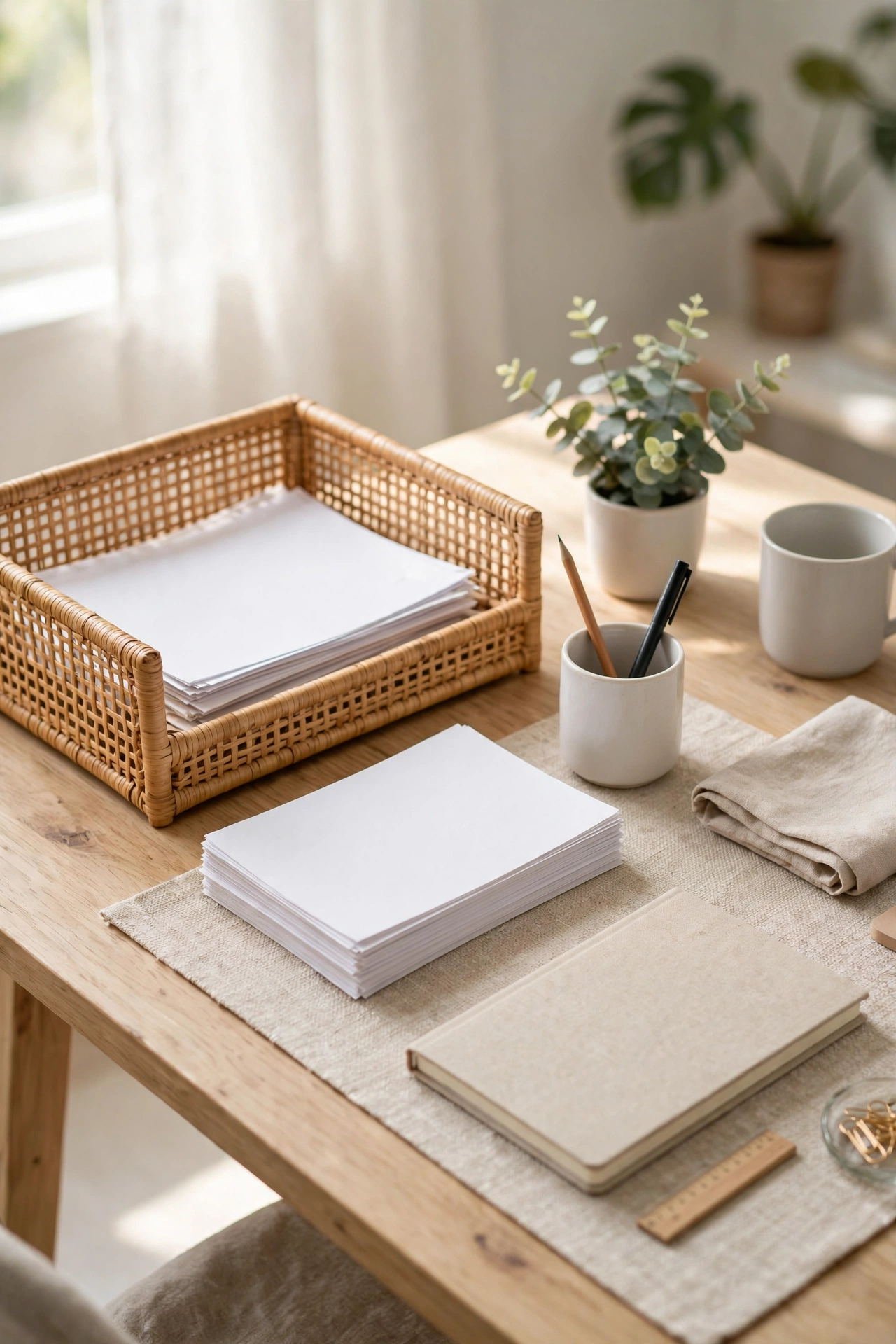 Desk with a single inbox tray for incoming paper
