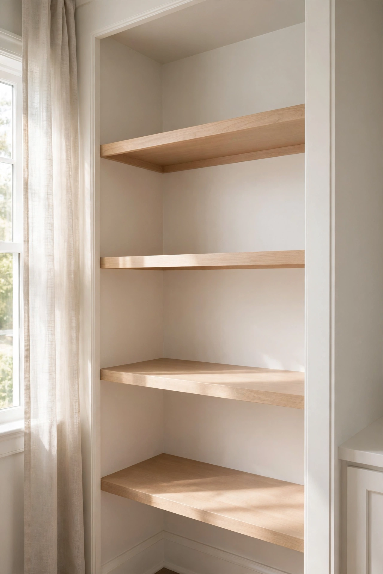 Empty clean pantry shelves after a declutter