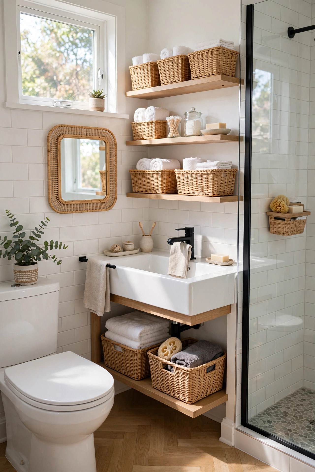 Tidy organised small bathroom after a storage reset